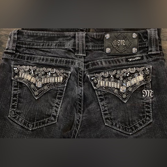 Miss Me Charcoal Black Embellished Flap Pocket Low Rise Skinny Jeans Size 27 - Picture 8 of 13